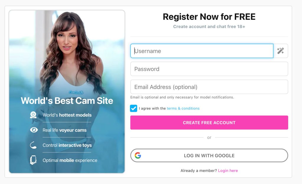 CamSoda Sign Up Form