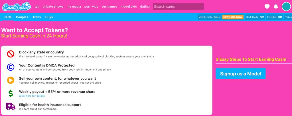 Information about becoming a Camsoda model